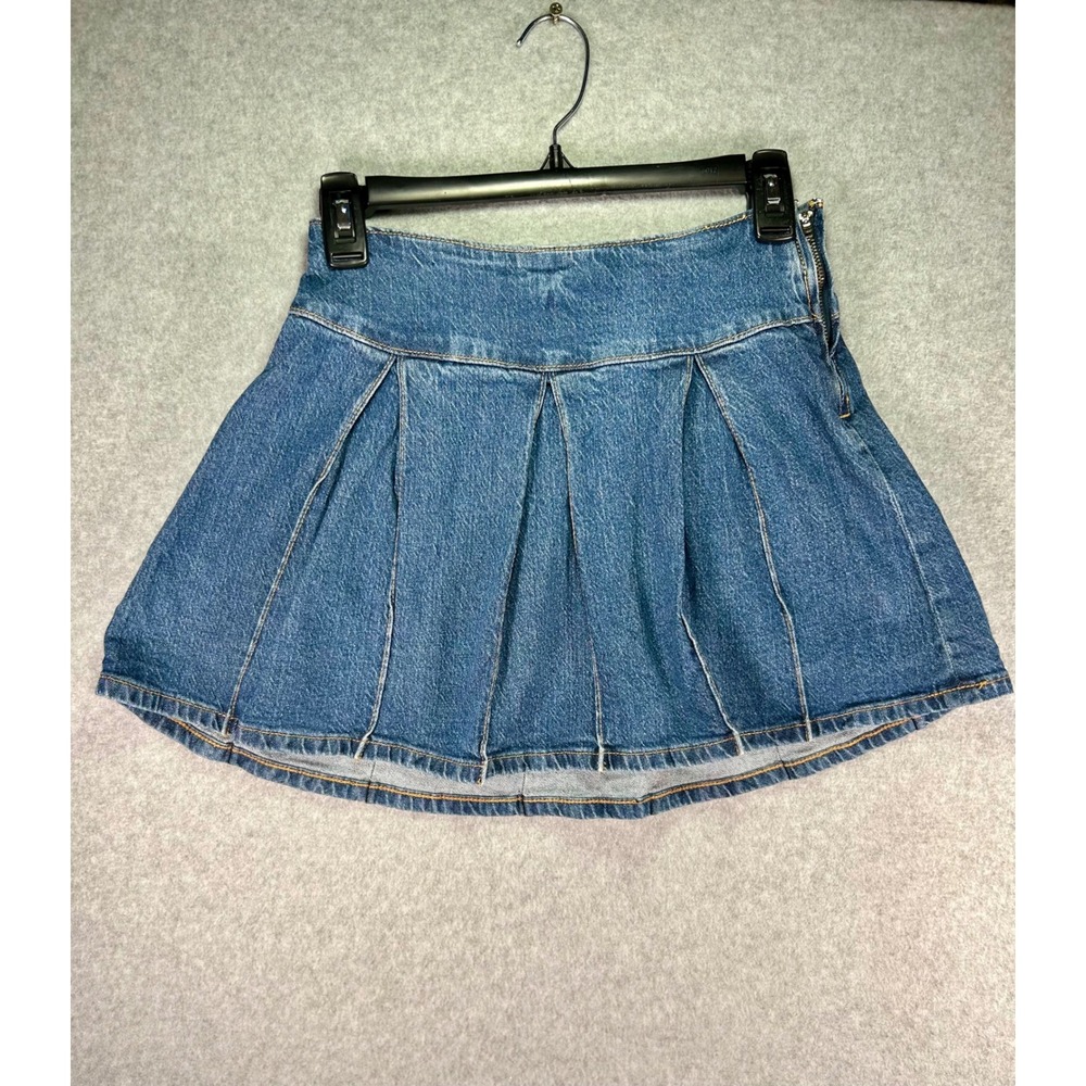 Art Class Girls XL 14 Denim Pleated Skirt Blue Jean Mini Skirt Side Zip Target